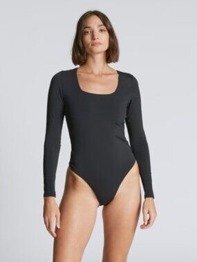 NWT Everlane Black Long Sleeve Supima Square Neck Bodysuit - Size M